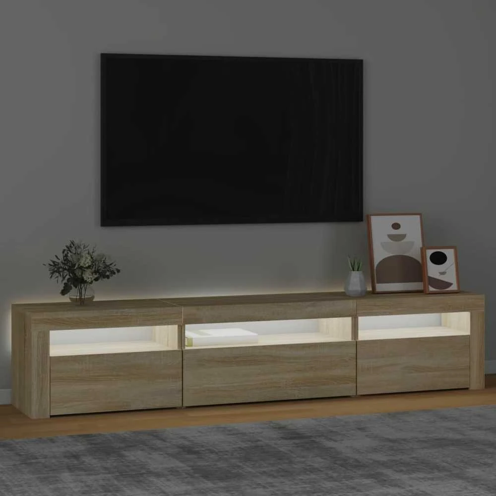 TV staliukas Televizoriaus spintelė su LED apšvietimu, ąžuolo, 195x35x40cm