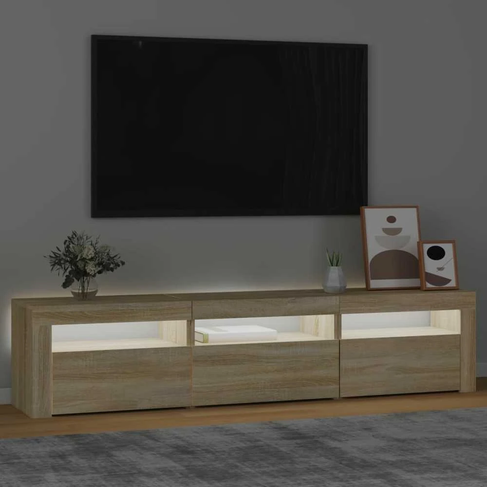 TV staliukas Televizoriaus spintelė su LED apšvietimu, ąžuolo, 180x35x40cm