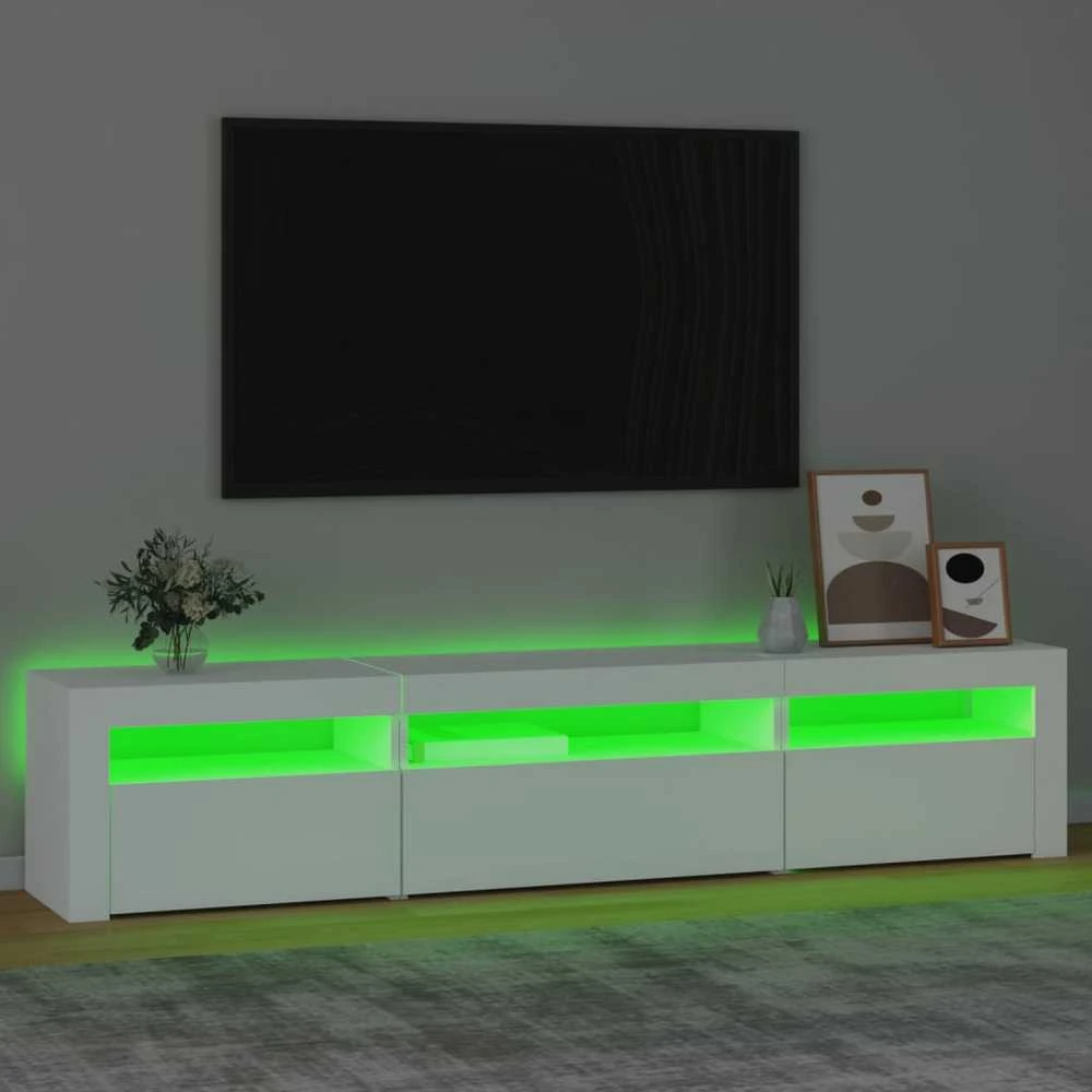 TV staliukas Televizoriaus spintelė su LED apšvietimu, balta, 195x35x40cm
