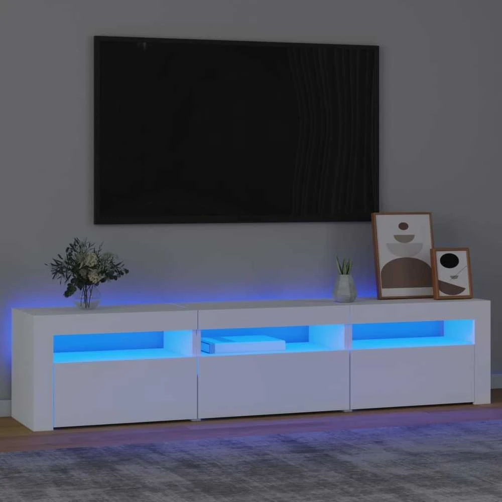 TV staliukas Televizoriaus spintelė su LED apšvietimu, balta, 180x35x40cm