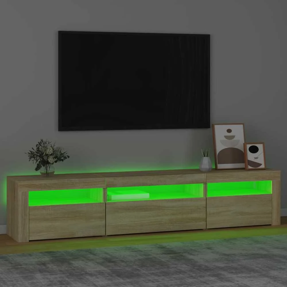 TV staliukas Televizoriaus spintelė su LED apšvietimu, ąžuolo, 195x35x40cm
