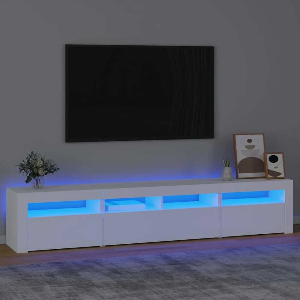 TV staliukas Televizoriaus spintelė su LED apšvietimu, balta, 210x35x40cm