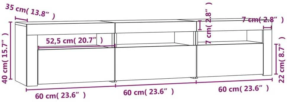 TV staliukas Televizoriaus spintelė su LED apšvietimu, ąžuolo, 180x35x40cm