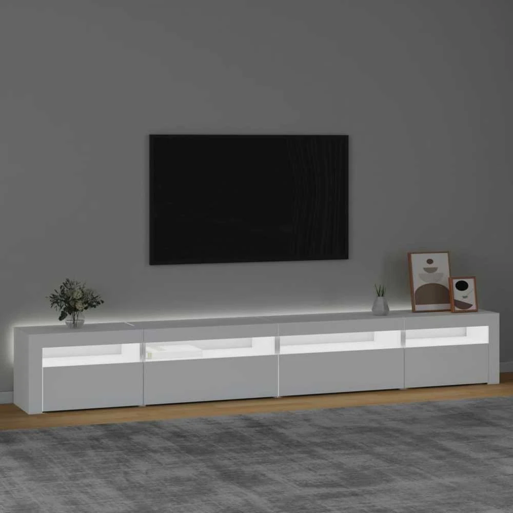TV staliukas Televizoriaus spintelė su LED apšvietimu, balta, 270x35x40cm