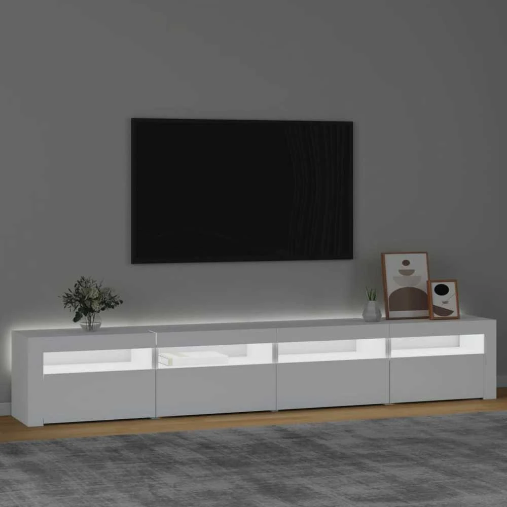TV staliukas Televizoriaus spintelė su LED apšvietimu, balta, 240x35x40cm