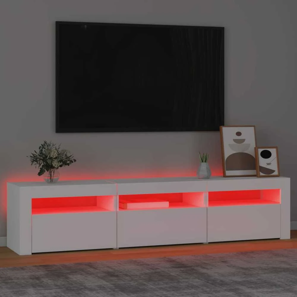 TV staliukas Televizoriaus spintelė su LED apšvietimu, balta, 180x35x40cm