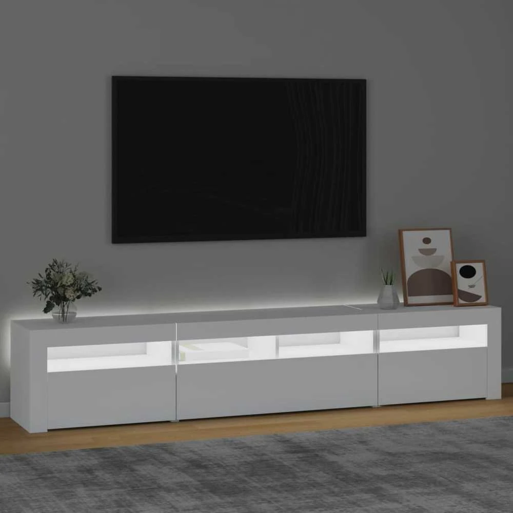 TV staliukas Televizoriaus spintelė su LED apšvietimu, balta, 210x35x40cm