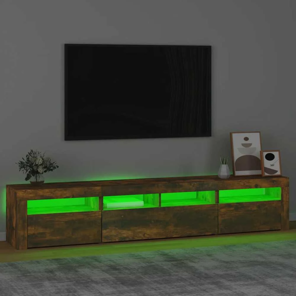 TV staliukas Televizoriaus spintelė su LED, dūminio ąžuolo, 210x35x40cm