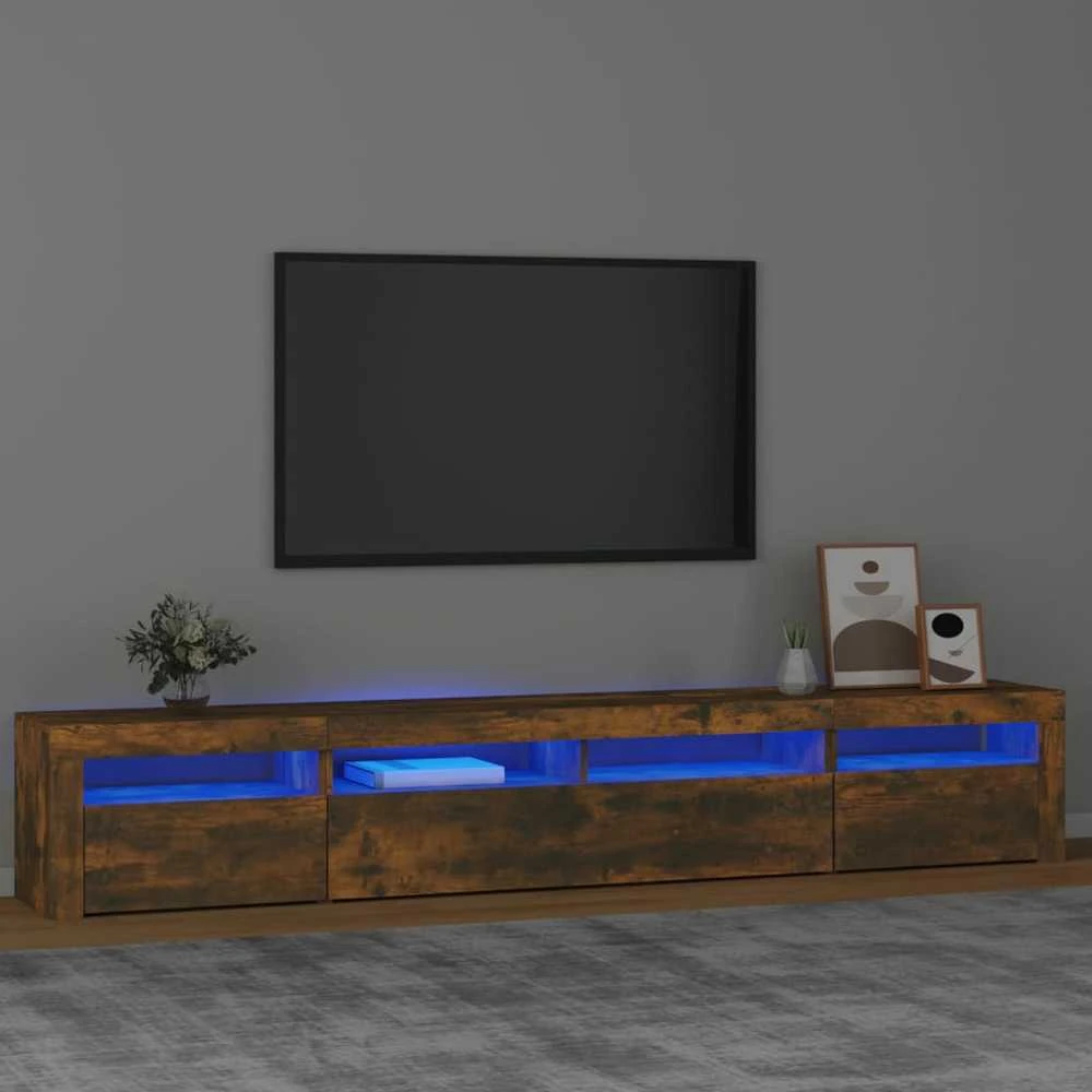 TV staliukas Televizoriaus spintelė su LED, dūminio ąžuolo, 240x35x40cm