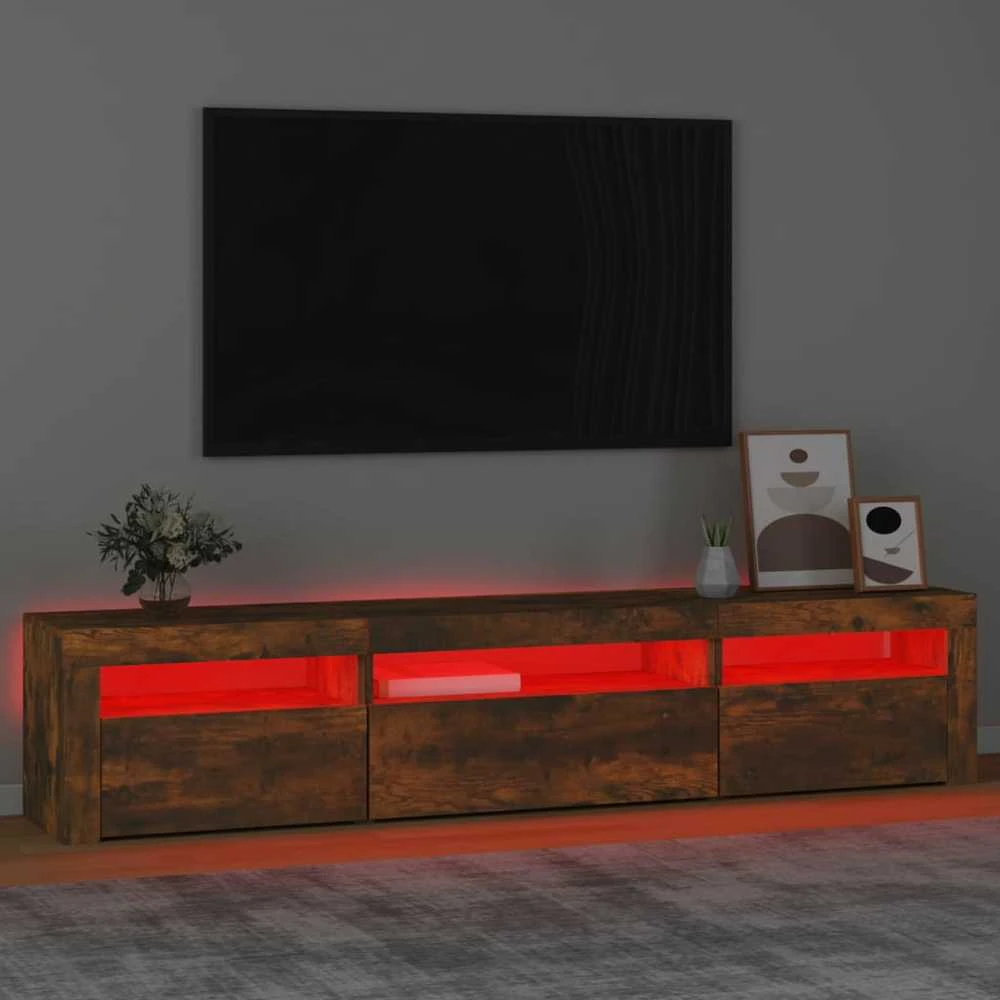 TV staliukas Televizoriaus spintelė su LED, dūminio ąžuolo, 195x35x40cm