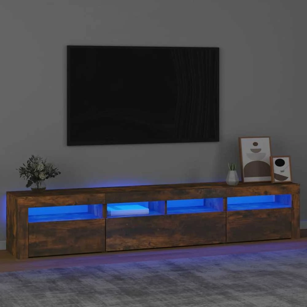 TV staliukas Televizoriaus spintelė su LED, dūminio ąžuolo, 210x35x40cm