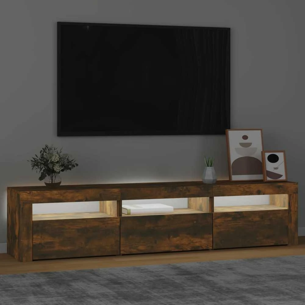 TV staliukas Televizoriaus spintelė su LED, dūminio ąžuolo, 180x35x40cm