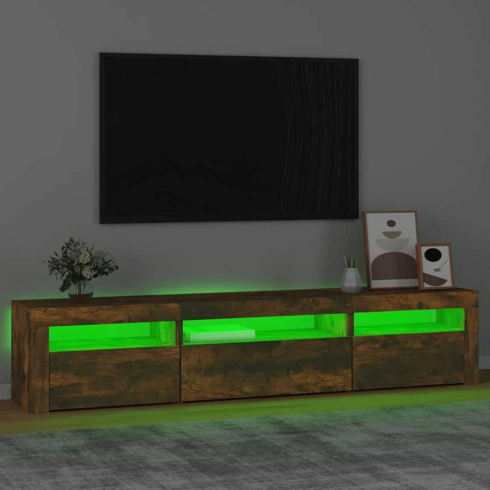 TV staliukas Televizoriaus spintelė su LED, dūminio ąžuolo, 195x35x40cm