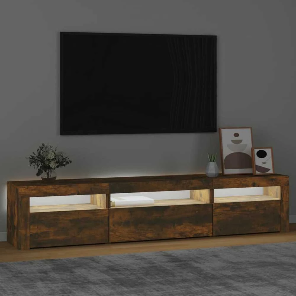 TV staliukas Televizoriaus spintelė su LED, dūminio ąžuolo, 195x35x40cm