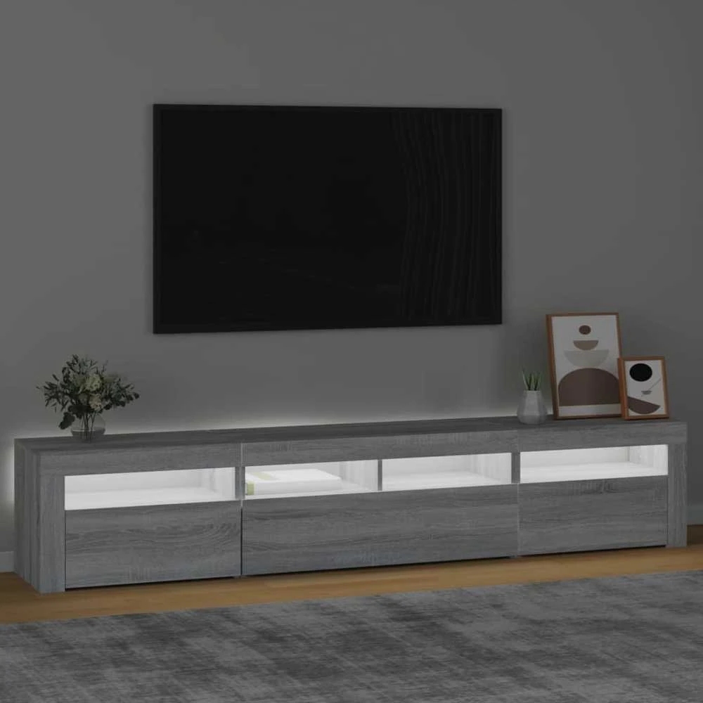 TV staliukas Televizoriaus spintelė su LED, pilka ąžuolo, 210x35x40cm