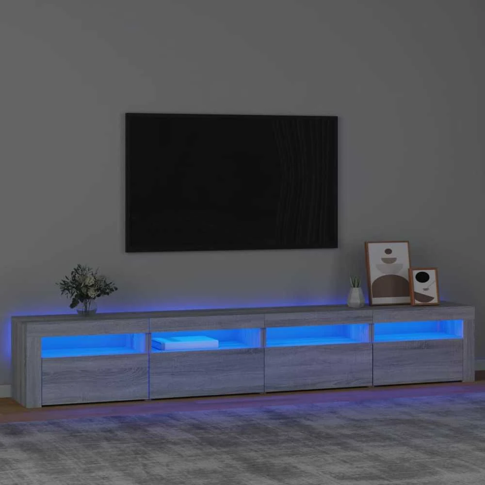 TV staliukas Televizoriaus spintelė su LED, pilka ąžuolo, 240x35x40cm