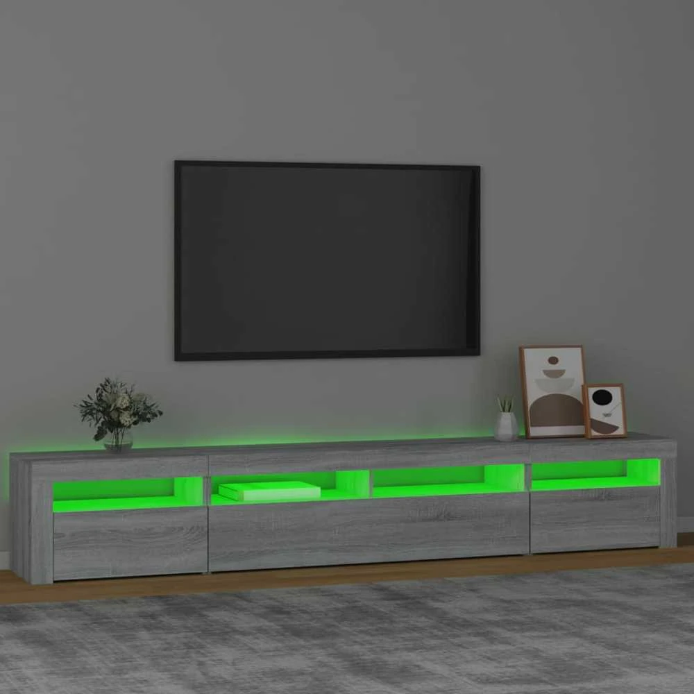TV staliukas Televizoriaus spintelė su LED, pilka ąžuolo, 240x35x40cm