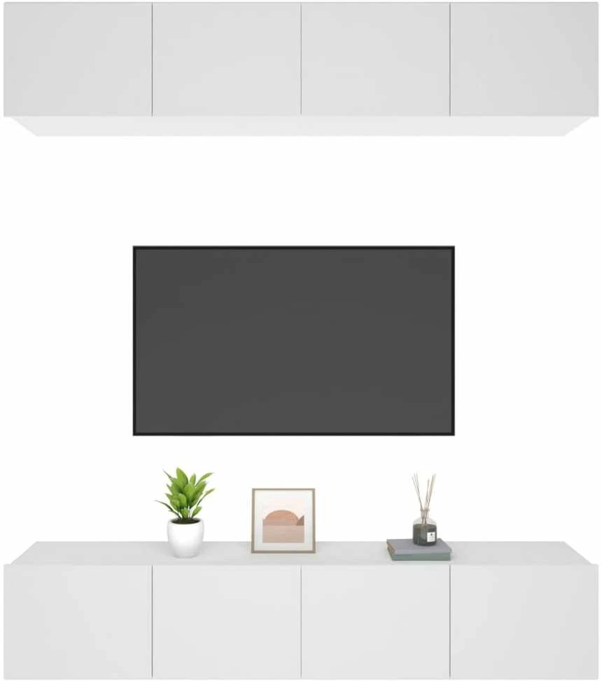 TV staliukas Televizoriaus spintelės, 4vnt., baltos, 80x30x30cm, mediena