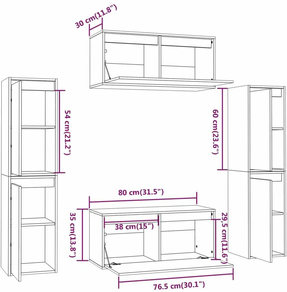 TV staliukas Televizoriaus spintelės, 6vnt., baltos, pušies medienos masyvas