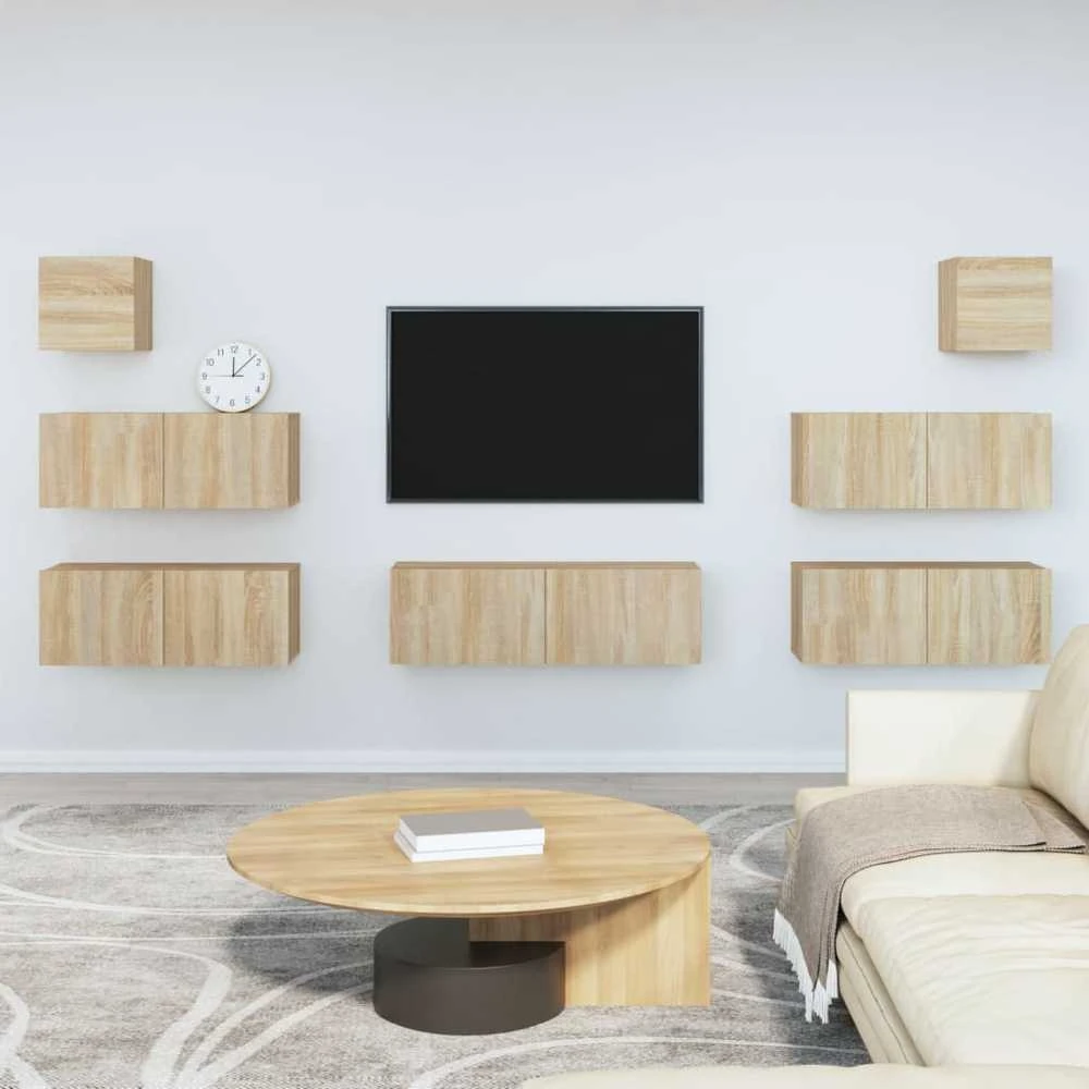 TV staliukas Televizoriaus spintelių komplektas, 7 dalių, ąžuolo, mediena