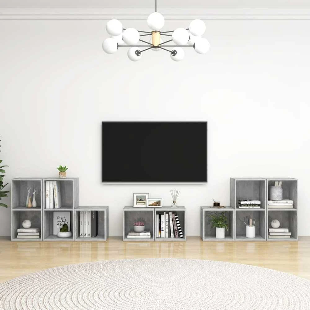TV staliukas Televizoriaus spintelių komplektas, 8 dalių, betono, mediena