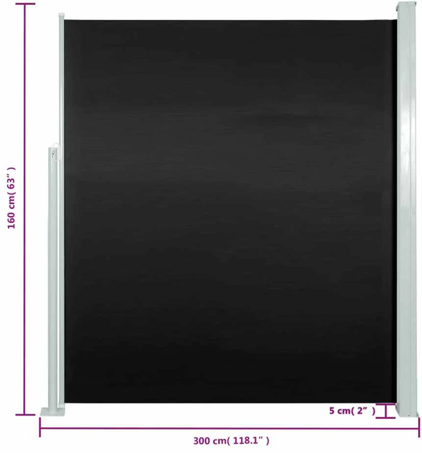 Terasos pertvara, juoda, 160 x 300 cm