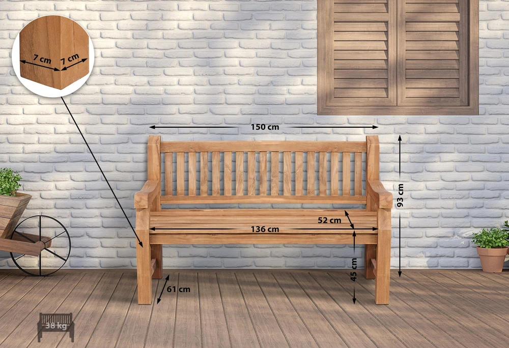 Mville Tiko medžio suoliukas „Daxon“ su sėdimojo pagalvėle, 150 cm