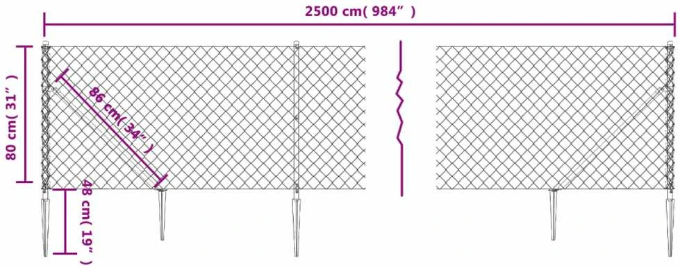 Tinklinė tvora su smaigais, žalios spalvos, 0,8x25m