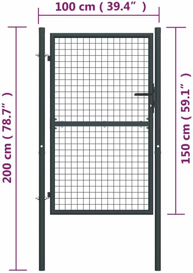 Tinkliniai sodo vartai, pilki, 100x200cm, galvanizuotas plienas