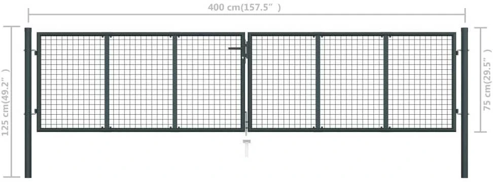 Tinkliniai sodo vartai, pilki, 400x125cm, galvanizuotas plienas