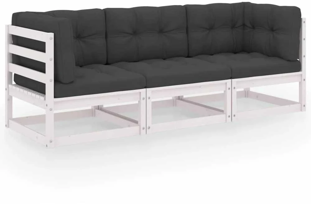 Trivietė sodo sofa su pagalvėlėmis, pušies medienos masyvas