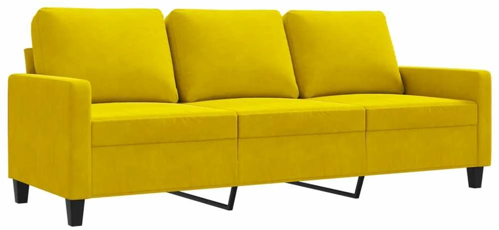 Trivietė sofa, geltonos spalvos, 180cm, aksomas