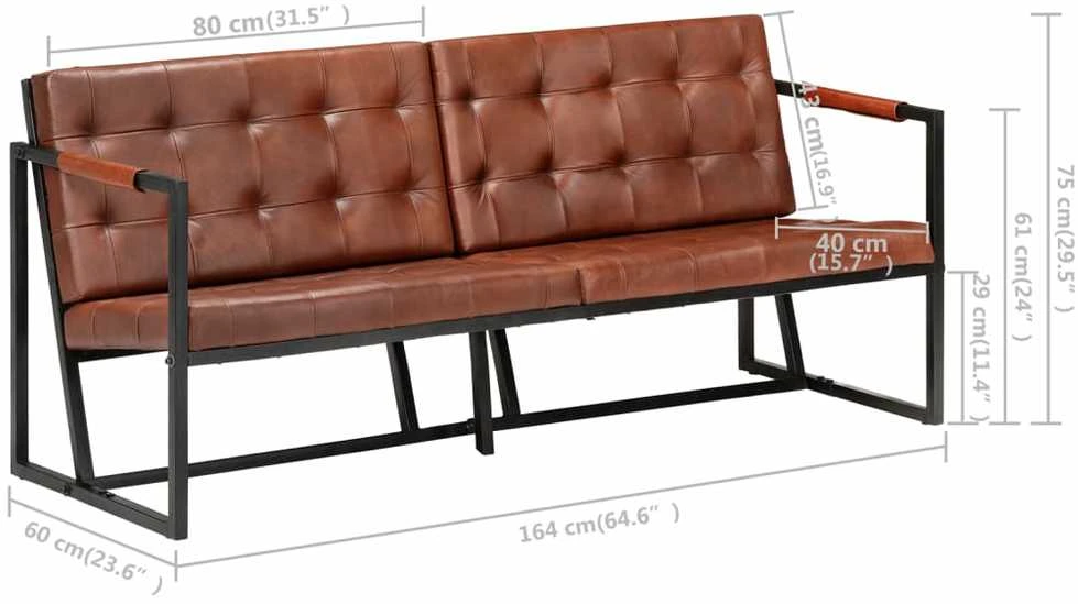 Trivietė sofa, rudos spalvos, tikra ožkos oda