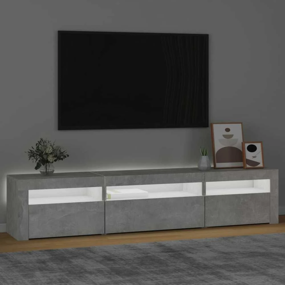 TV staliukas TV spintelė su LED apšvietimu, betono pilka, 195x35x40cm