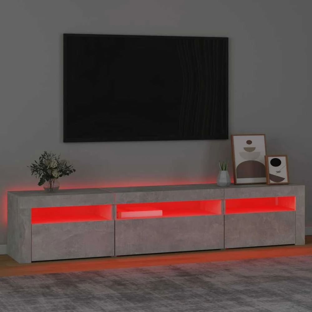 TV staliukas TV spintelė su LED apšvietimu, betono pilka, 195x35x40cm
