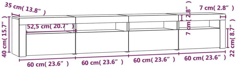 TV staliukas TV spintelė su LED apšvietimu, betono pilka, 240x35x40cm