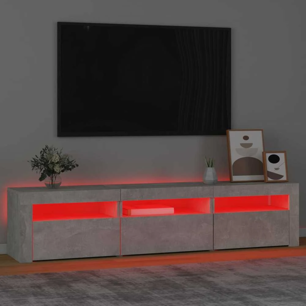 TV staliukas TV spintelė su LED apšvietimu, betono pilka, 180x35x40cm