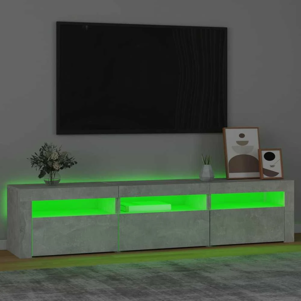TV staliukas TV spintelė su LED apšvietimu, betono pilka, 180x35x40cm