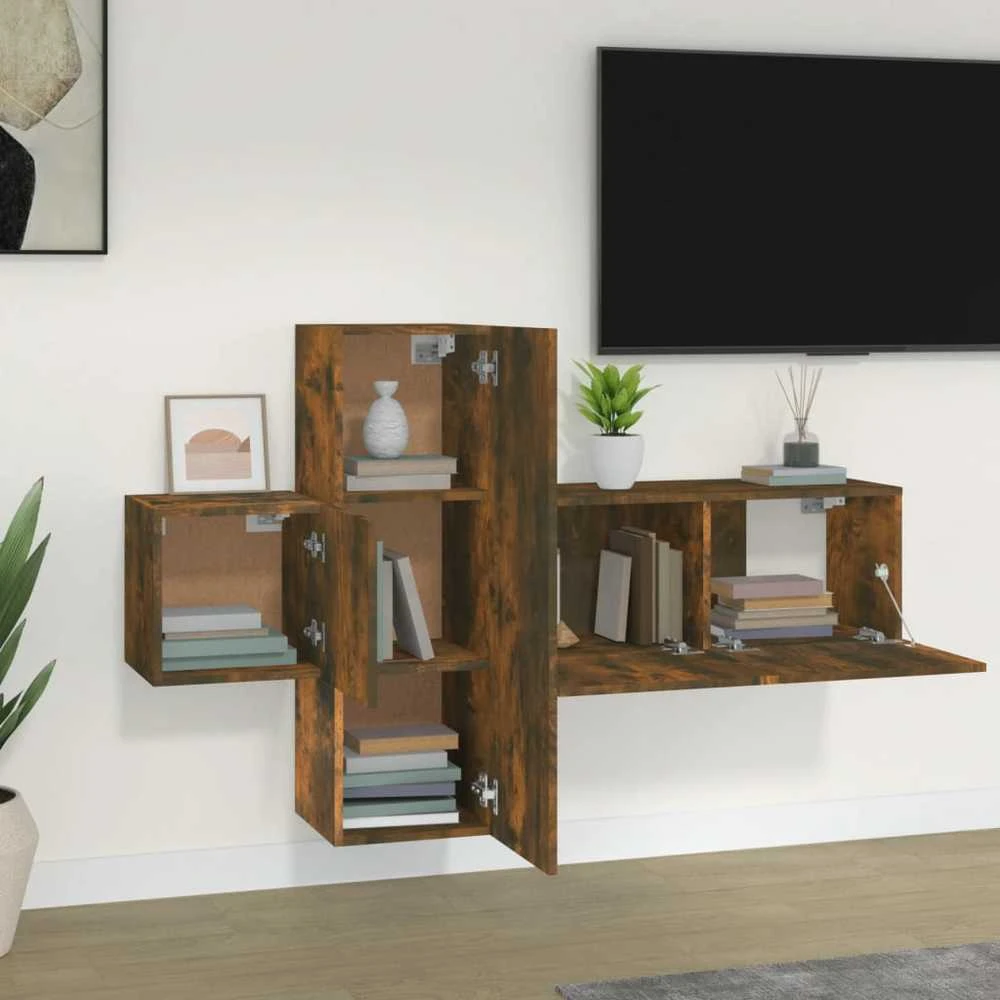 TV spintelių komplektas, 3 dalių, dūminio ąžuolo, mediena