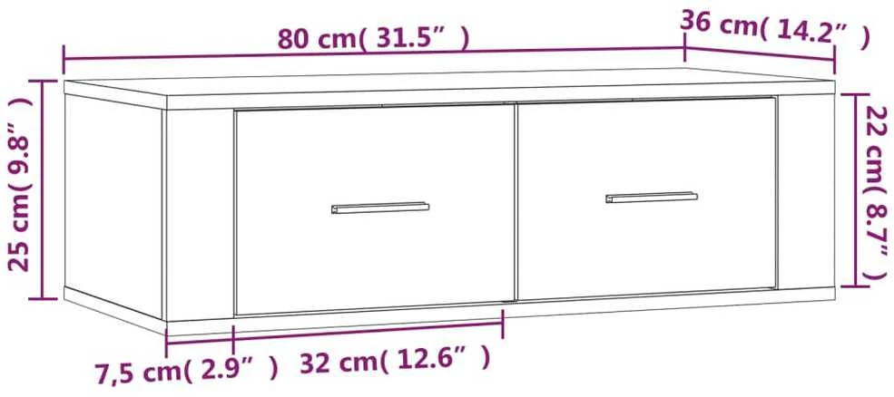 TV staliukas Pakabinama TV spintelė, pilka ąžuolo, 80x36x25cm, mediena