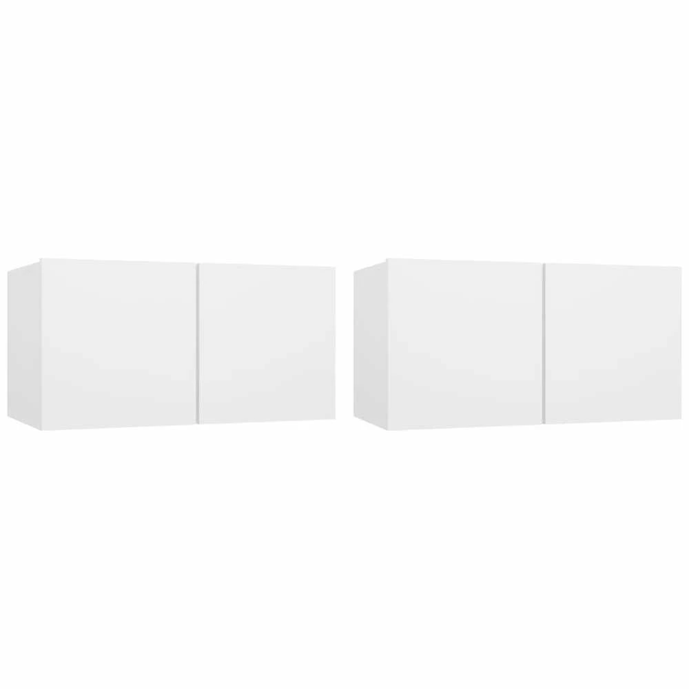 TV staliukas Pakabinamos televizoriaus spintelės, 2vnt., baltos, 60x30x30cm