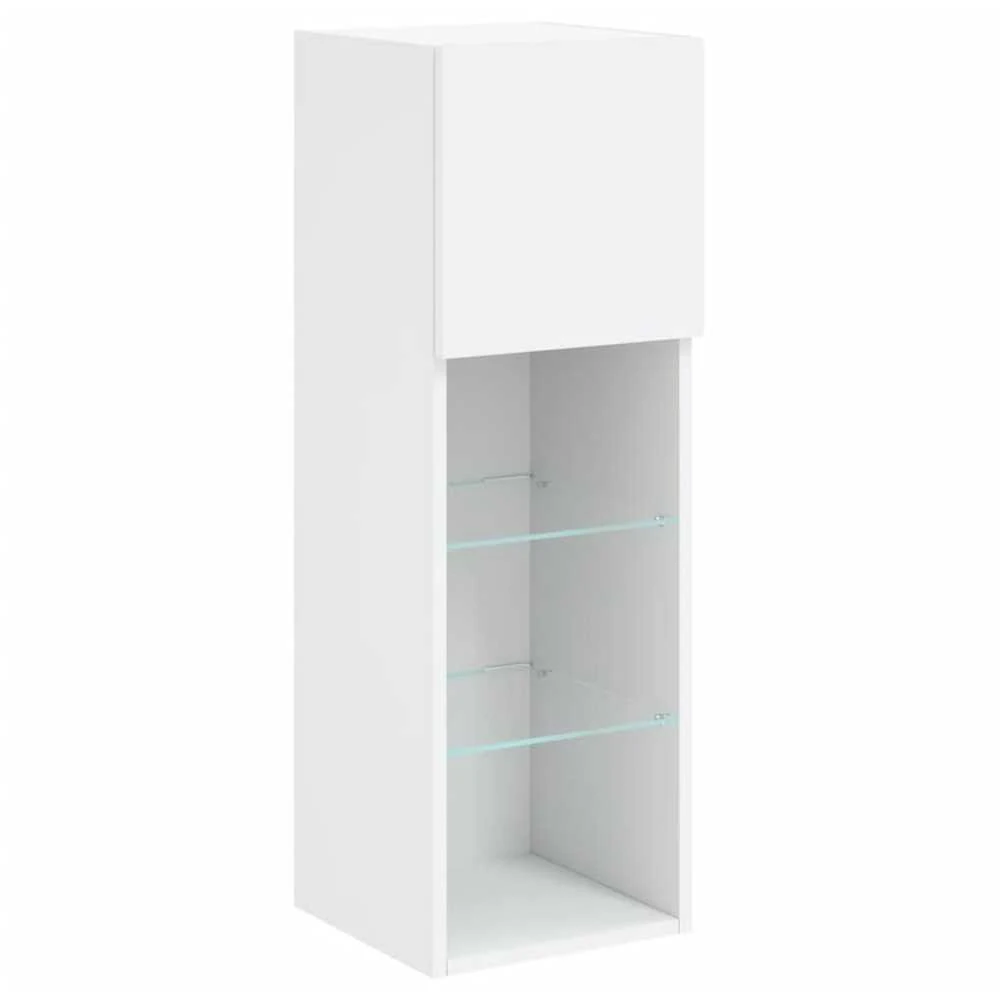 TV staliukas Sieninė TV sekcija su LED, 5 dalių, balta, apdirbta mediena
