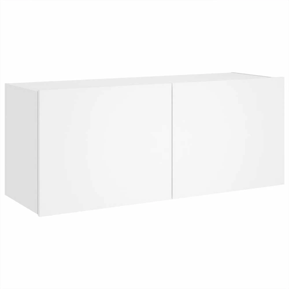 TV staliukas Sieninė TV spintelė su LED lemputėmis, balta, 100x35x41cm