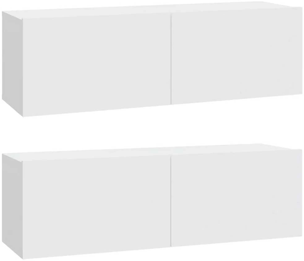 Sieninės TV spintelės, 2vnt., baltos, 100x30x30cm, mediena