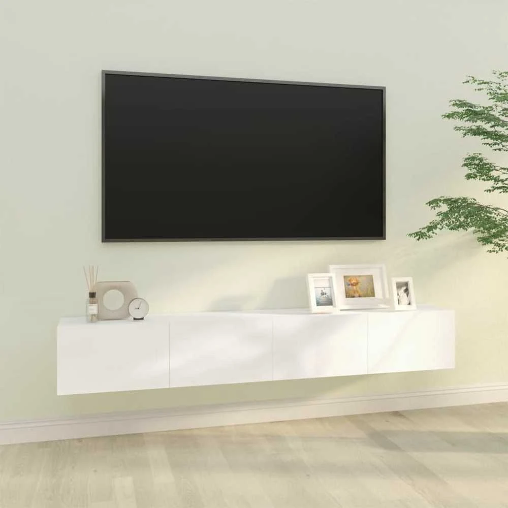 Sieninės TV spintelės, 2vnt., baltos, 100x30x30cm, mediena
