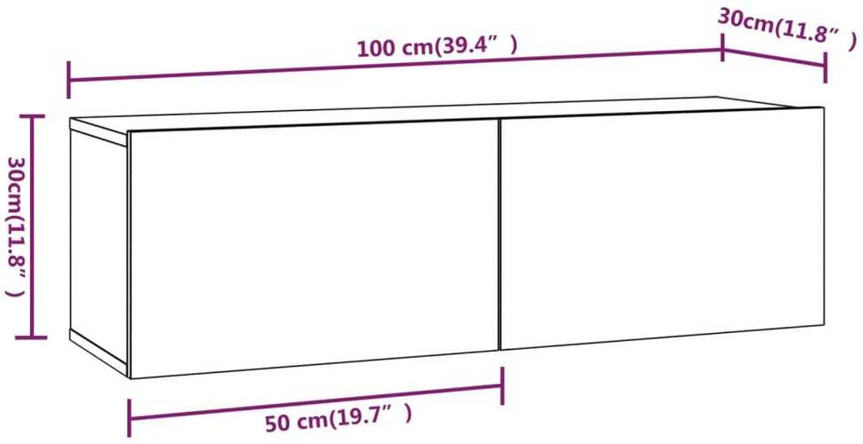 Sieninės TV spintelės, 2vnt., baltos, 100x30x30cm, mediena