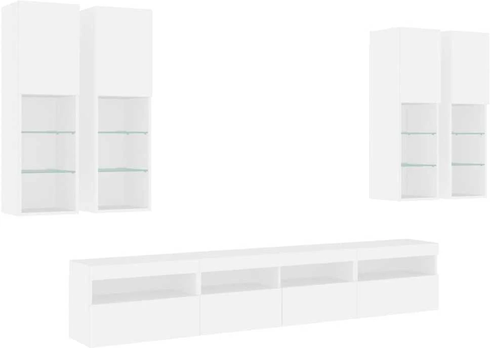 TV staliukas Sieninės TV spintelės su LED lemputėmis, 7vnt., baltos spalvos