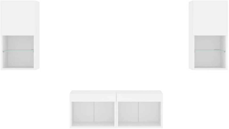 TV staliukas Sieninės TV spintelės su LED lemputėmis, 4 dalių, baltos