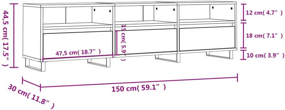 TV staliukas Televizoriaus spintelė, balta, 150x30x44,5cm, apdirbta mediena