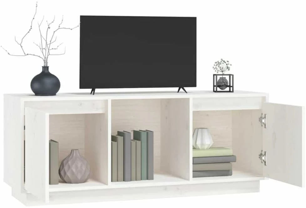 TV staliukas Televizoriaus spintelė, balta, 110,5x35x44cm, pušies masyvas